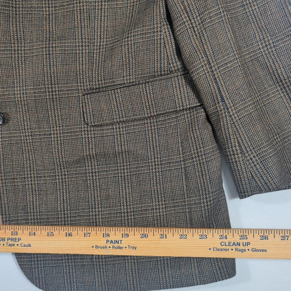 Lauren Ralph Lauren Sport Coat Mens 44L Brown Glen Plaid 100% Wool Blazer Jacket